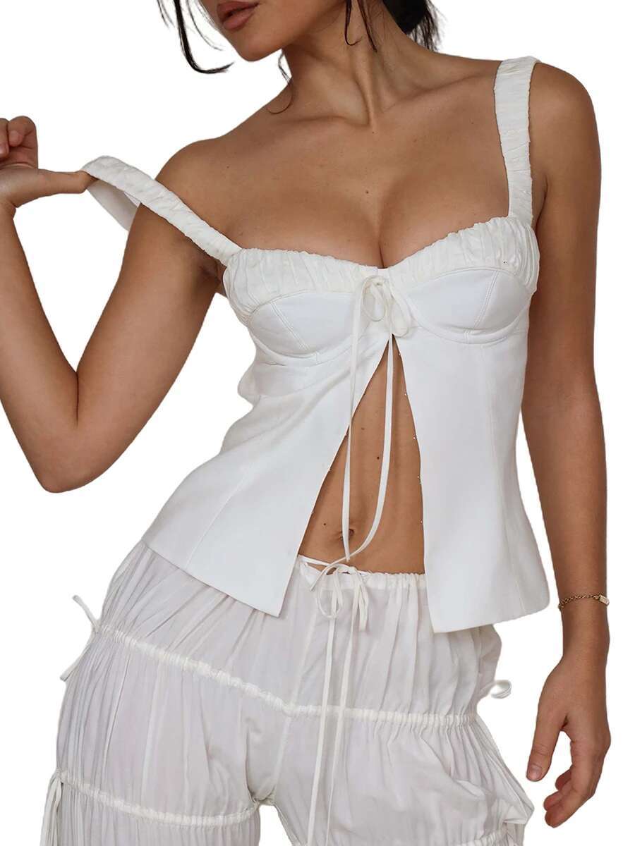 Womens Sleeveless v Neck Crop Top Off Shoulder Solid Color Casual Party Summer Sling Vest for Ladies