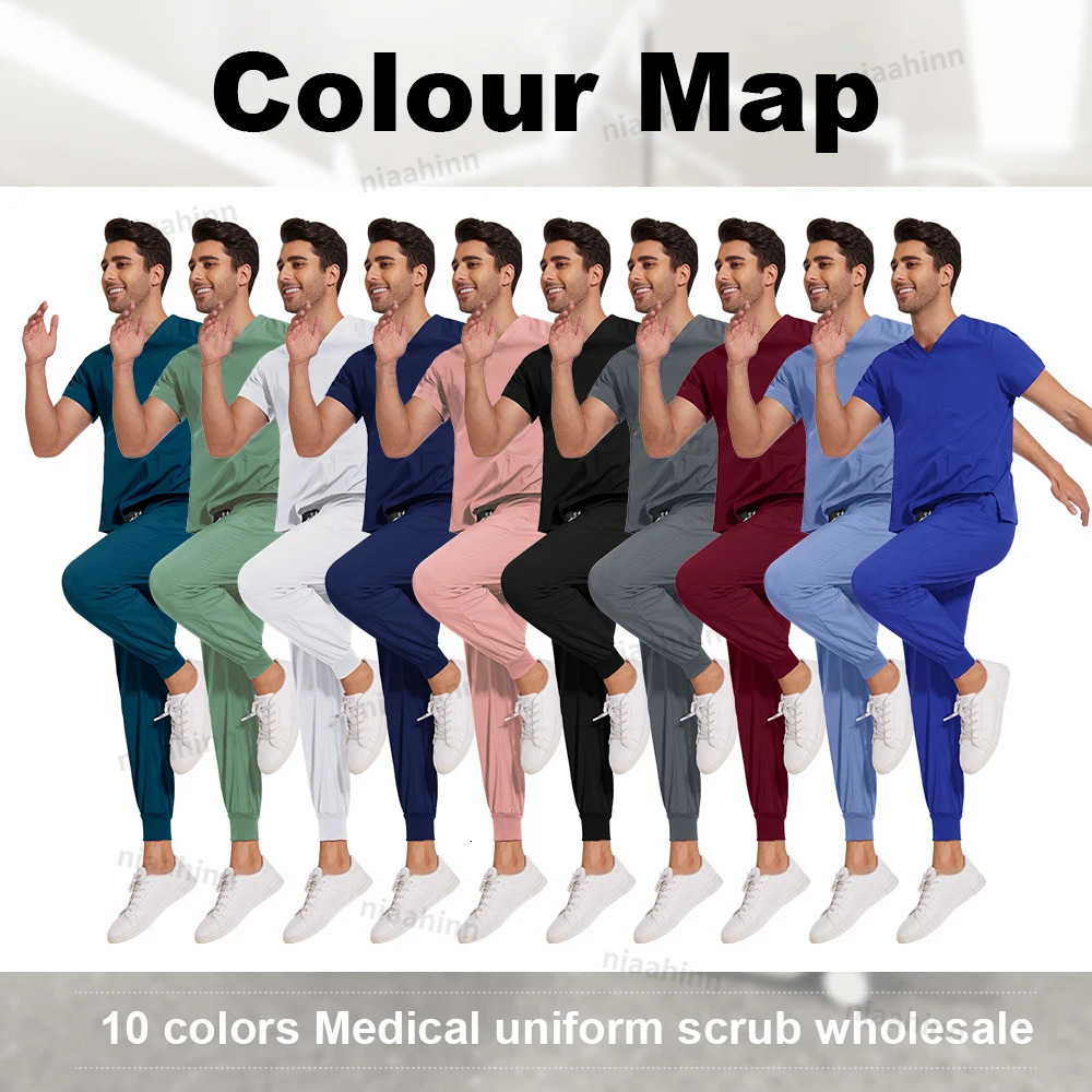 Scrubs Men Women Wholesale Uniforms Jogger Set Nurses Accessories Dental Clinic Pet Grooming Scrub Top Pants Sets 250603