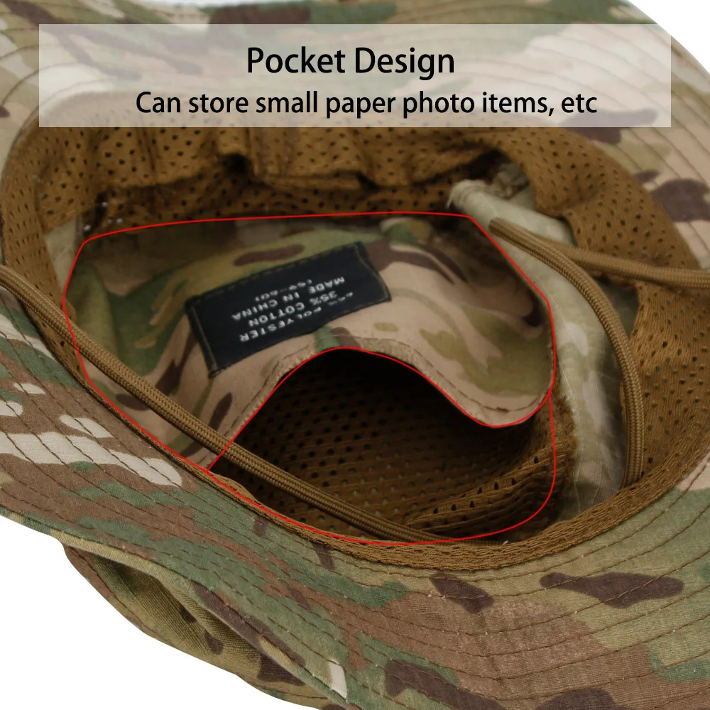 Camo Boonie Hat Sunscreen Breathable Bucket Hat Mens Outdoor Hiking Hunting Fishing Windproof Fishermans Hat 250605