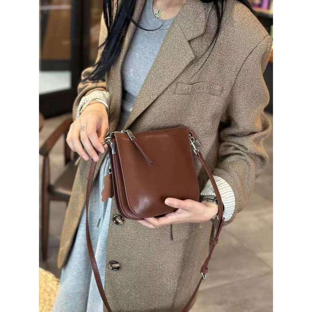 Phone for Women 2024 Spring Summer New Genuine Leather Crossbody Bucket Shoulder Underarm Bag