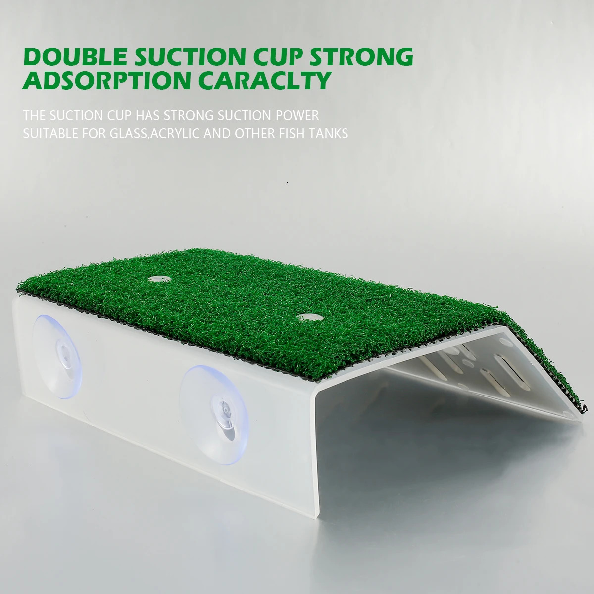 Fish Tank Lawn Turtle Basking Platform Turtle Climbing Platform with Suction Cup Simulation Turf Turtle Ramp Ladder for Aquarium 250604