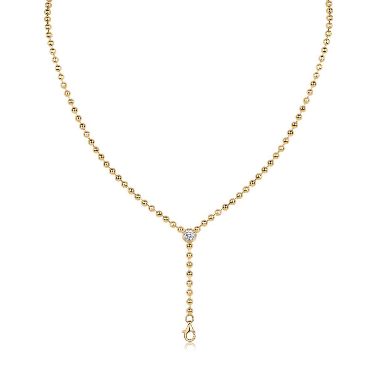 Zanlong 15130 Simple Ins Cool Style Gold Round Bead Chain with Mosan Diamond Pendant Jewelry Long Chain Pendant Necklace