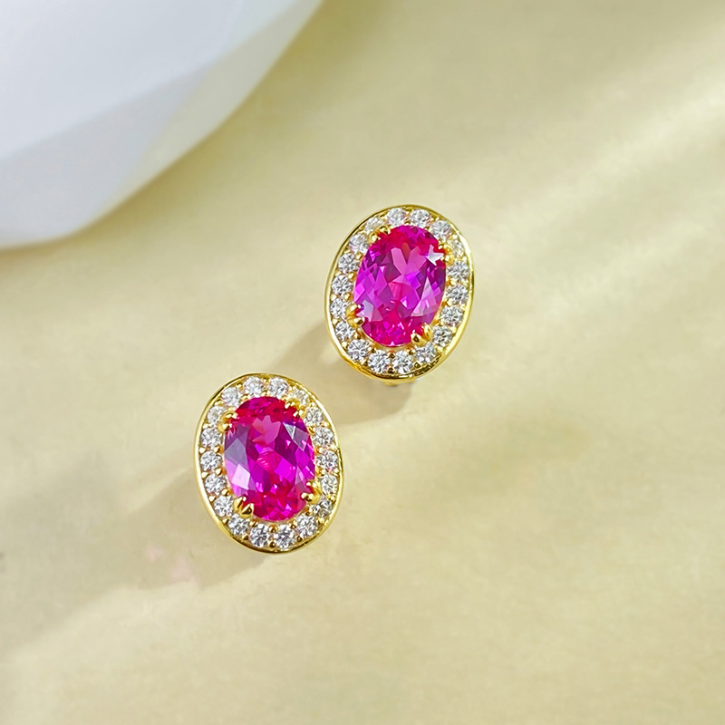 2025 Choucong Ins Top Sell Stud Earrings Elegant Stunning Simple Fine Jewelry Pure 100% S925 Sterling Silver Oval Pink Moissanite Diamond 18K Gold Ear