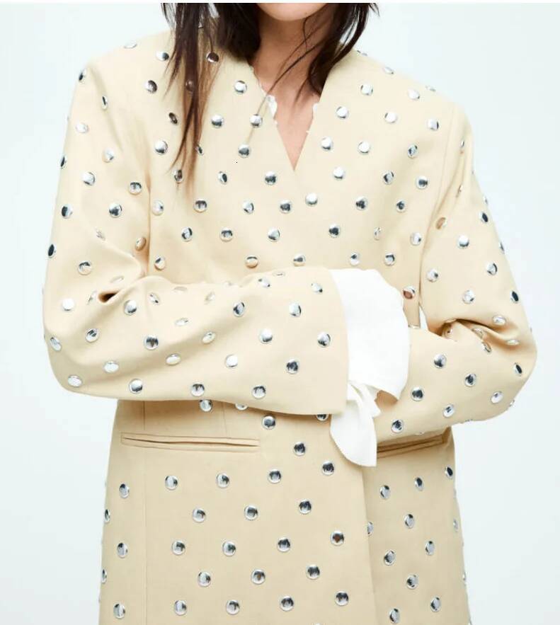 European And American Style 2025 Early Autumn New Rivet Decoration Temperament Trendy All-Match Casual Suit Jacket