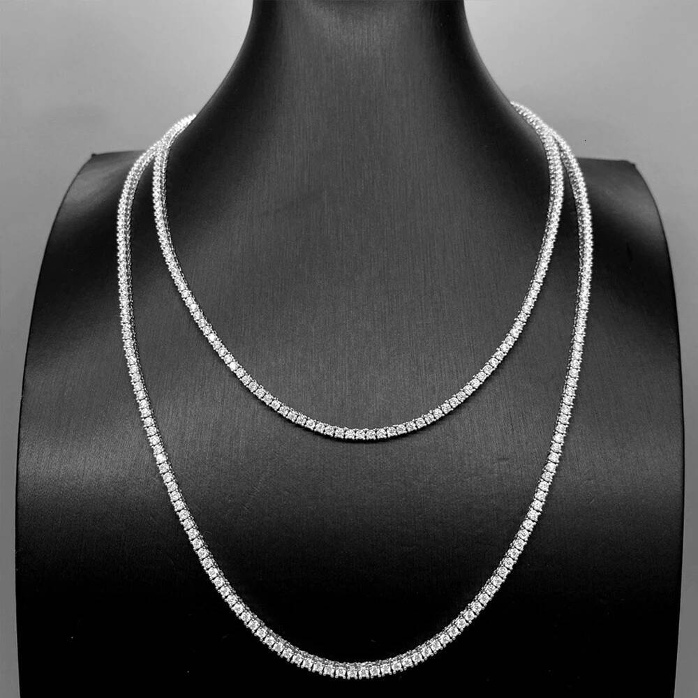 2mm D Color Full Moissanite Tennis Necklace/Bracelet with GRA S Sier Delicate Dia Neck Chain for Women Men Jewelry Gift