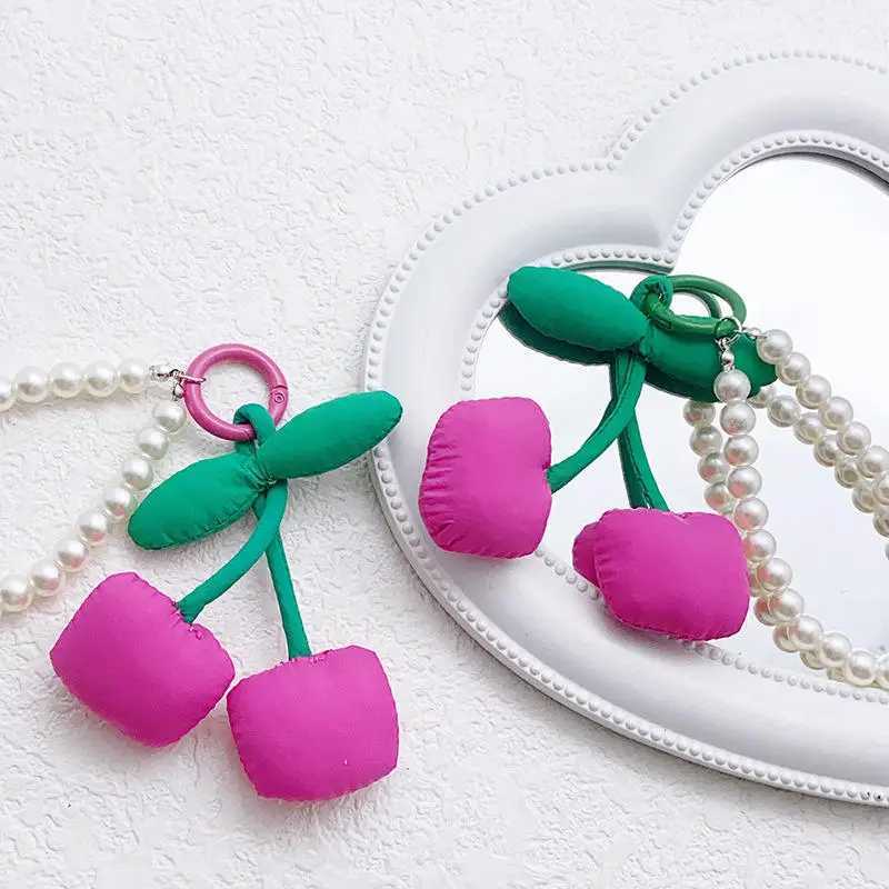 Cute Cherry Keychain Bag Ornament Bow Keyring For Women Girls Sweet Phone Pendant Backpack Decoration Accessories Gifts XJ250607