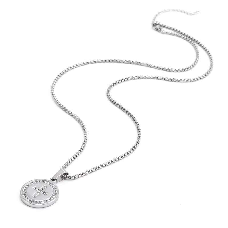 Fashion Stainless Steel Cross Pendant Necklace 18k Gold Plated Non Tarnish Crystal Round Cross Necklace for Men