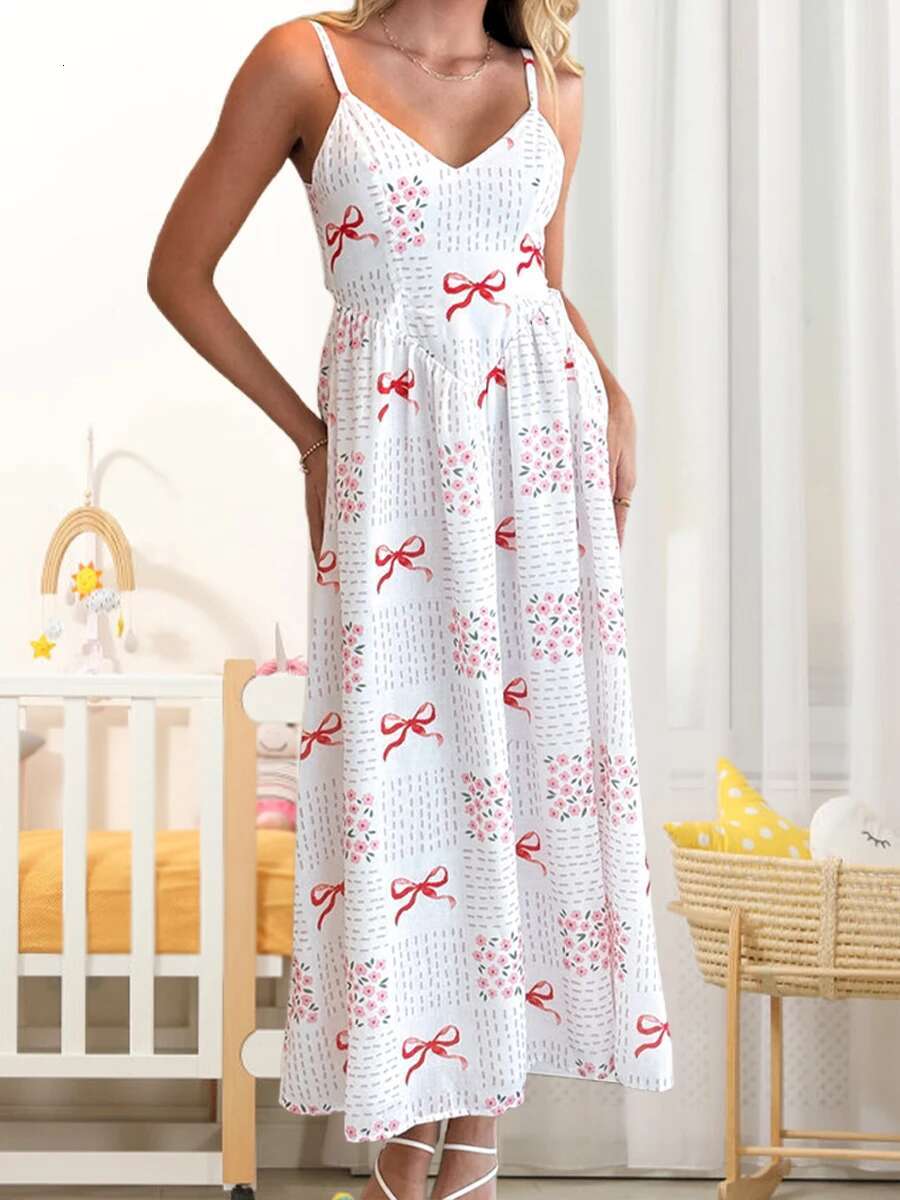 Elegant Sleeveless Lace V-neck A-line Evening Gown with Bow Detail and Floral Embroidery for Formal Events and Weddings