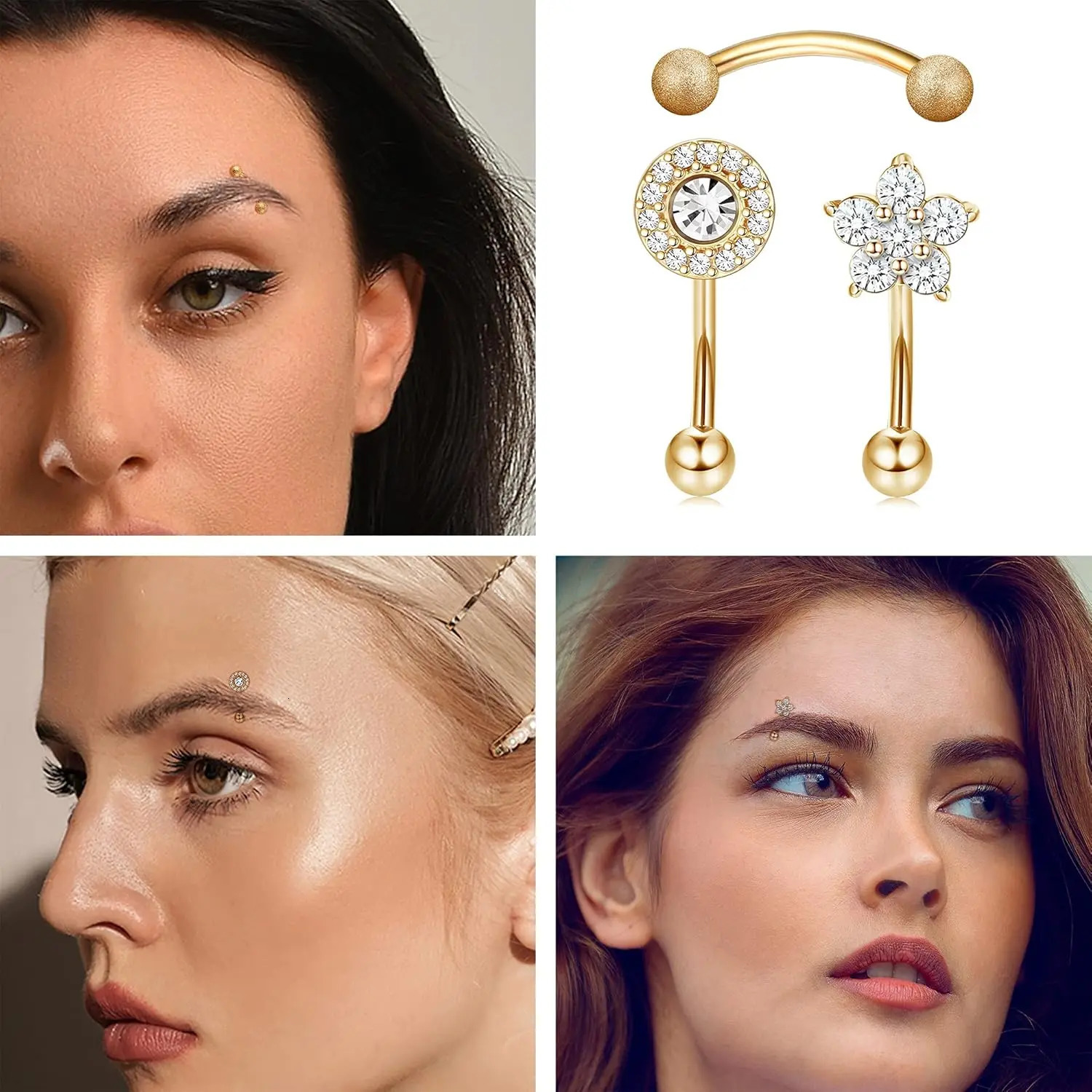 FASACCO Steel Piercing Jewelry Curved Barbell Eyebrow Rings Helix Tragus Lip Daith Rook Earrings for Women Men 250606