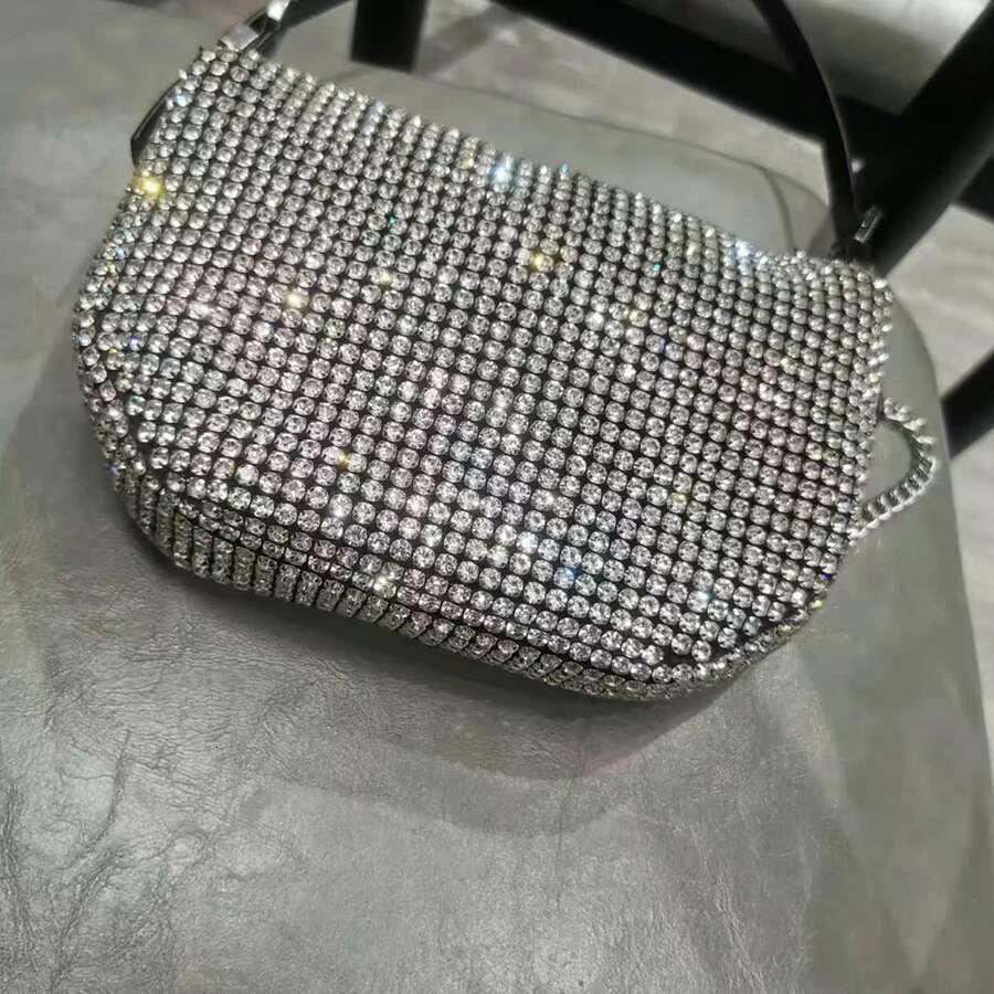 Half Moon Crystal Underarm Bag For Women Shiny Small Chain Shoulder Bags Wedding Party Evening Clutch Purse Handbags Sac