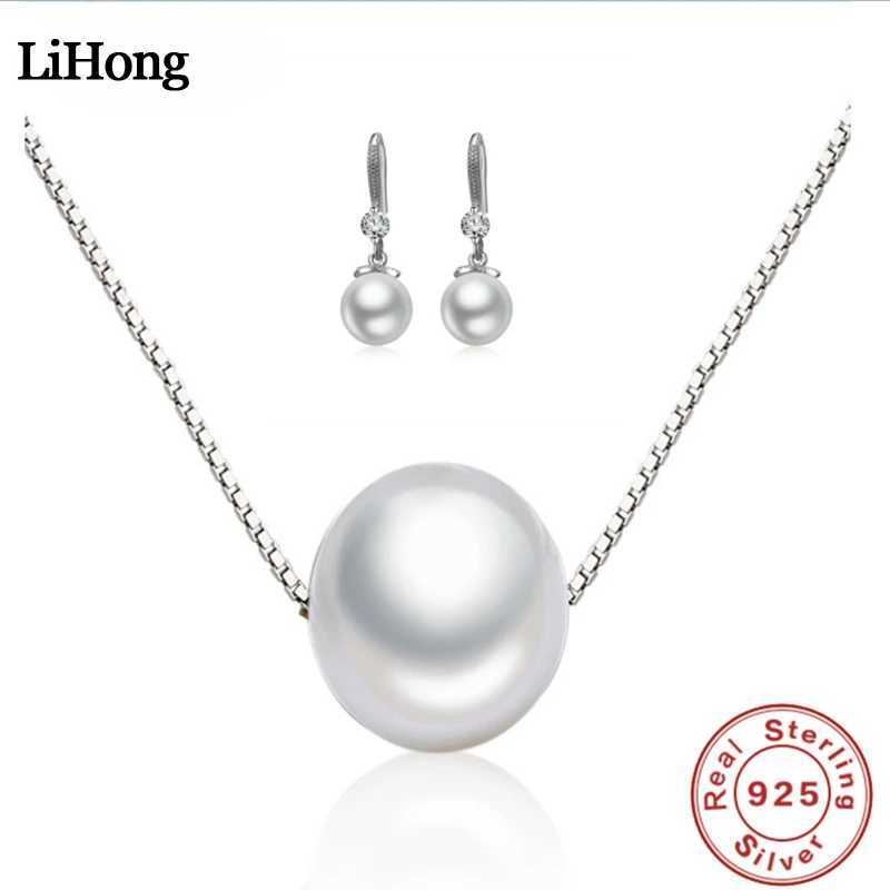 Exquisite Fashion 925 Sterling Silver Necklace Earrings Jewelry Set 10MM Pearl Accessories For Women Engagement Jewelry Gift Z250607