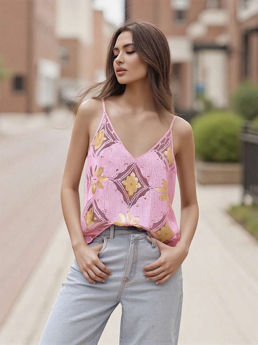 Womens Glittering Sequin Tank Tops Sleeveless v Neck Shiny Camisole Party Clubwear Bling Rave Tops for Women