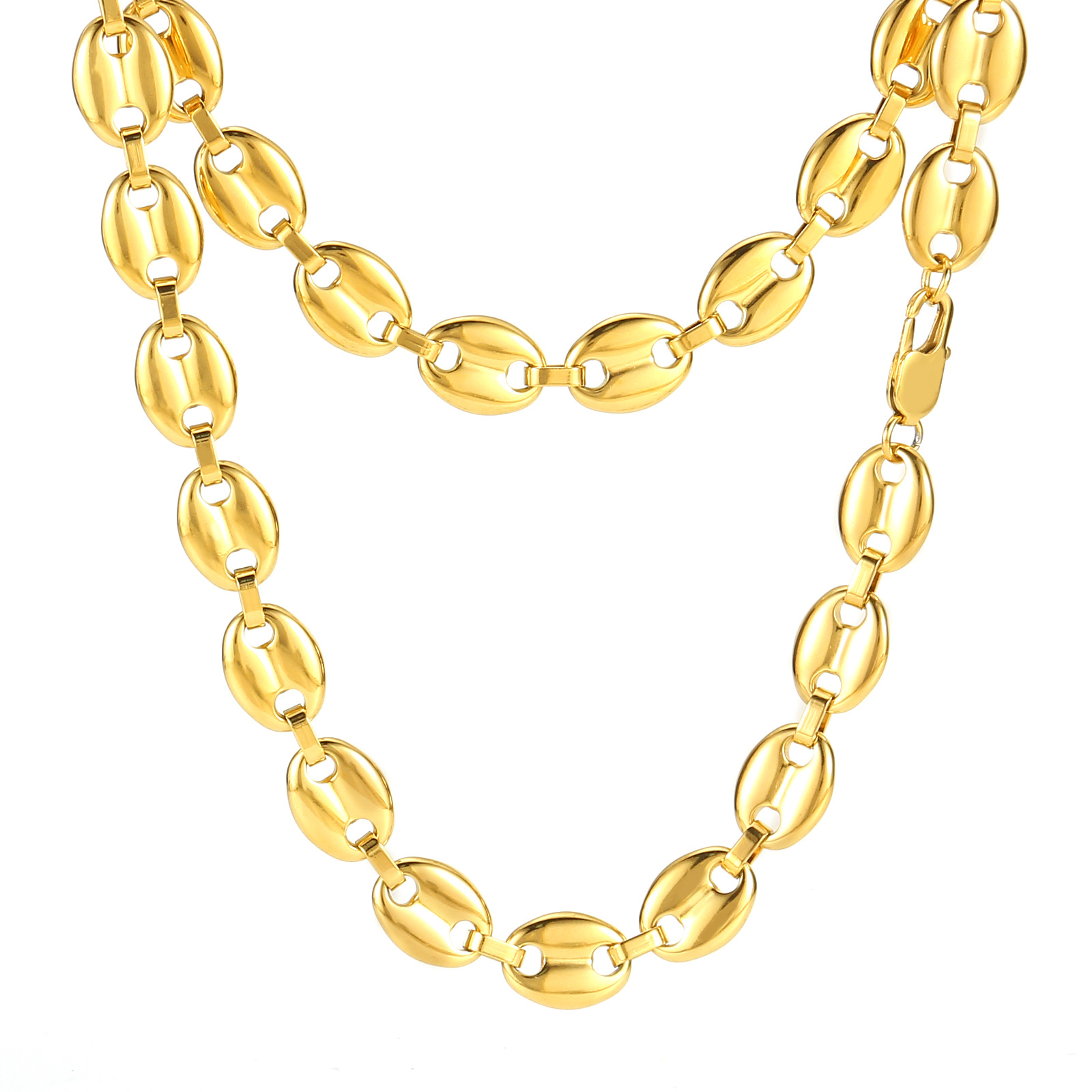 Hip Hop Coffee Beans Stainless Steel Chain Necklace Bracelet Mens Jewelry