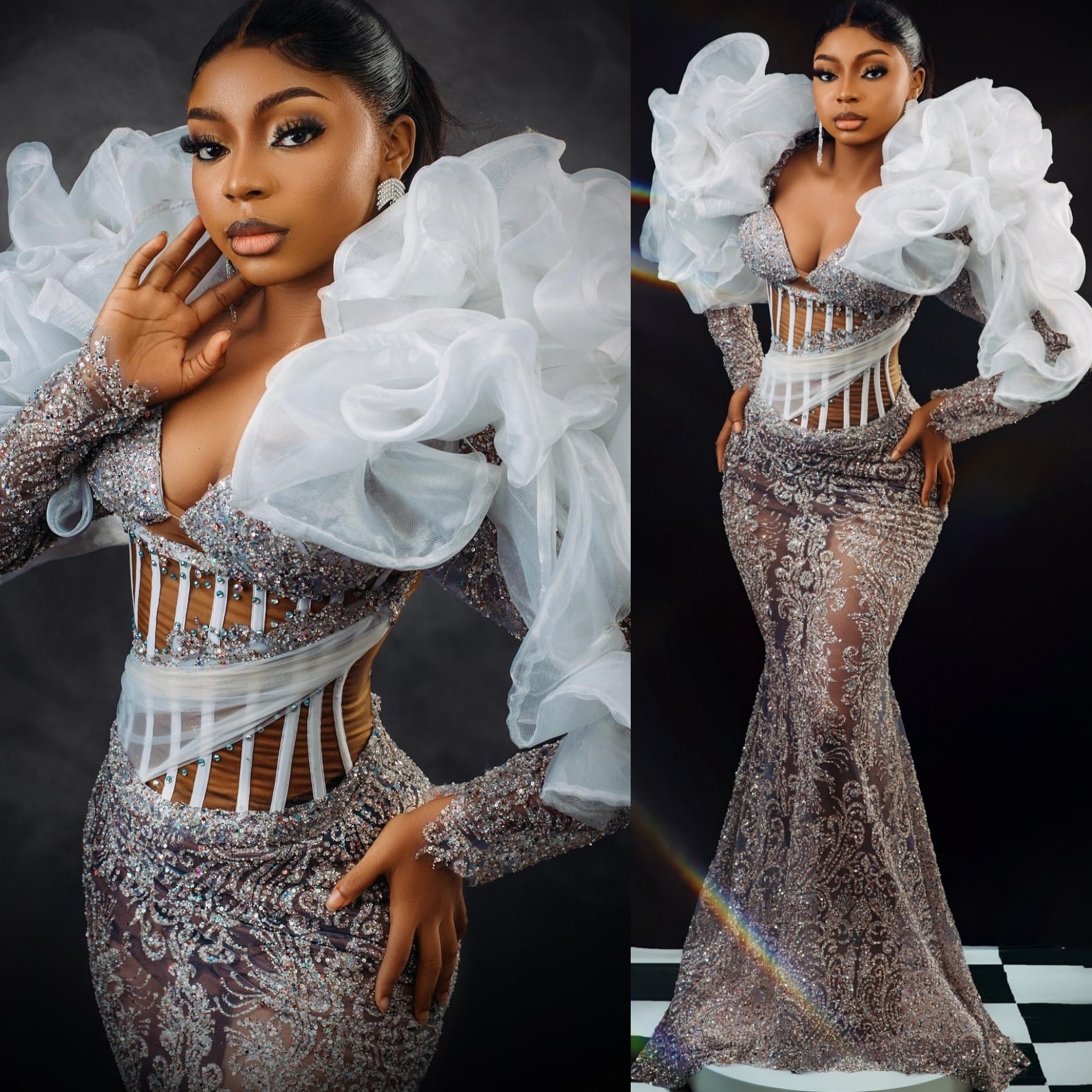 Ivory Mermaid Prom Dresses 2025 Sequined Crystals Ruffles Sparkly Evening Formal Party Second Birthday Engagement Gowns Plus Size Dress For Special Oc