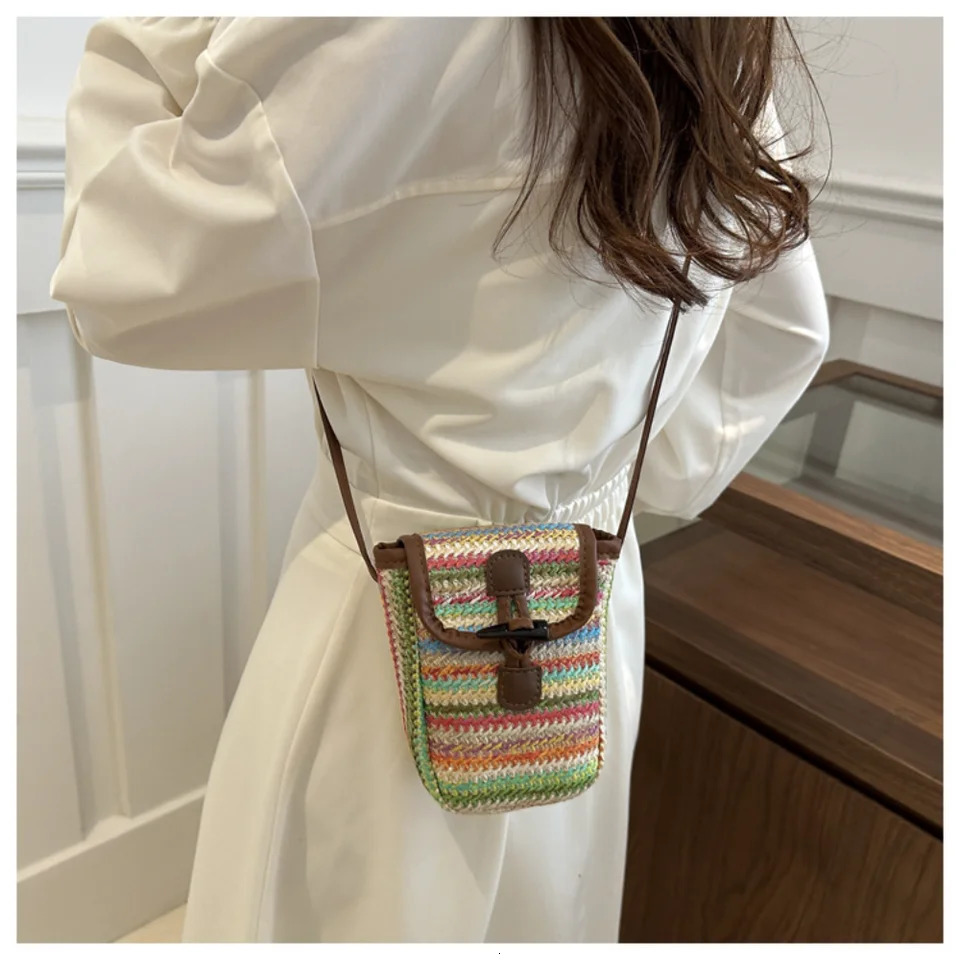 Small Straw Crossbody Bags Cell Phone Purses For Women Summer Beach Handmade Woven Shoulder Bag Vacation Card Holder Bag Wallet 250606