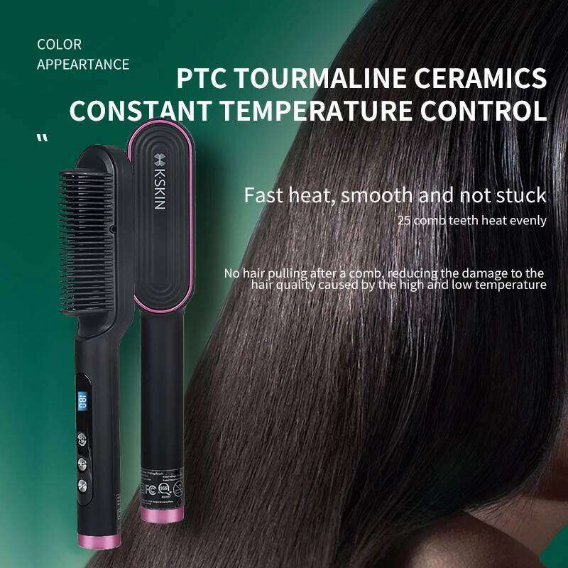 Multifunctional 2 In 1 Straighteners Brush Smoothing Iron Lcd Comb Hair Ion Anti-Scald Fast Heating Display Straightening