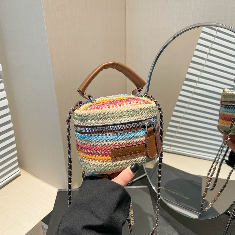 Luxury Brand Designer Bag Niche Light Luxury Bucket Bag For Women 2025 New Fresh Straw Bag Versatile Color-Block Striped Shoulder Crossbody Bag