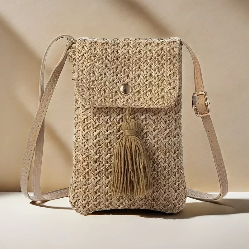 Beachside Mobile Phone Bag and Coin Tassel Woven Womens Mini Shoulder Crossbody Bag Very Suitable for Daily Travel Shoppin 250606