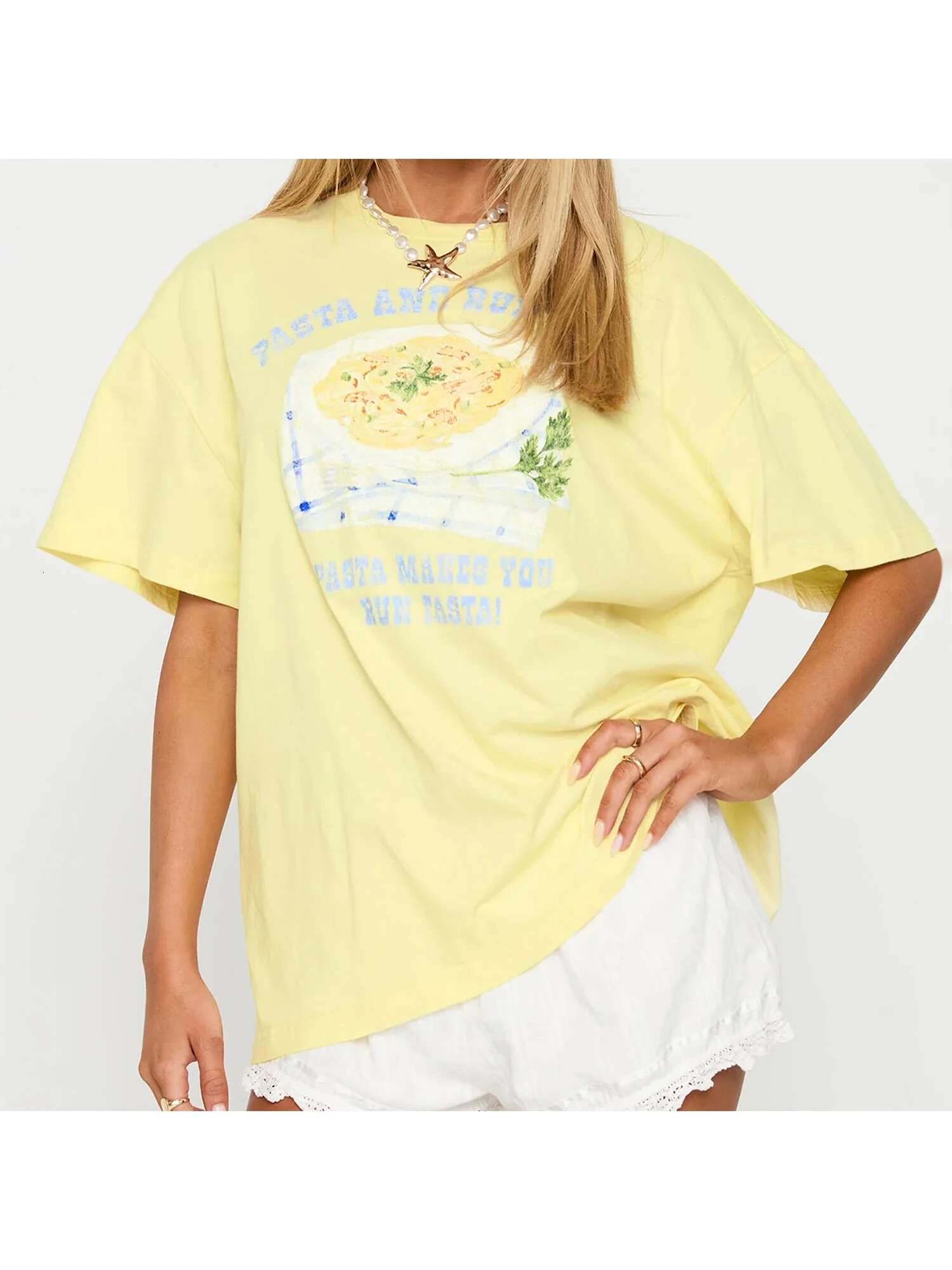 Womens T-shirt Round Neck Short Sleeve Avocado Print Summer Loose Tops for Casual Daily Wear and Relaxation