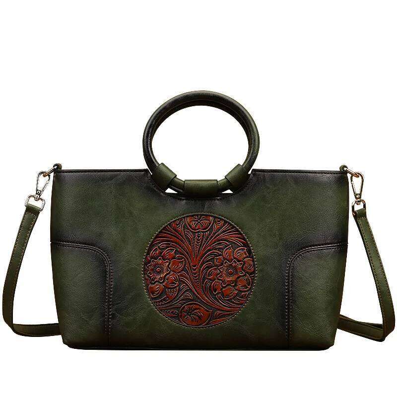 High Quality PU Leather Women Handbag Retro Emed Large Capacity Female Shoulder Messenger Bag Brown Black Red Green Grey M58