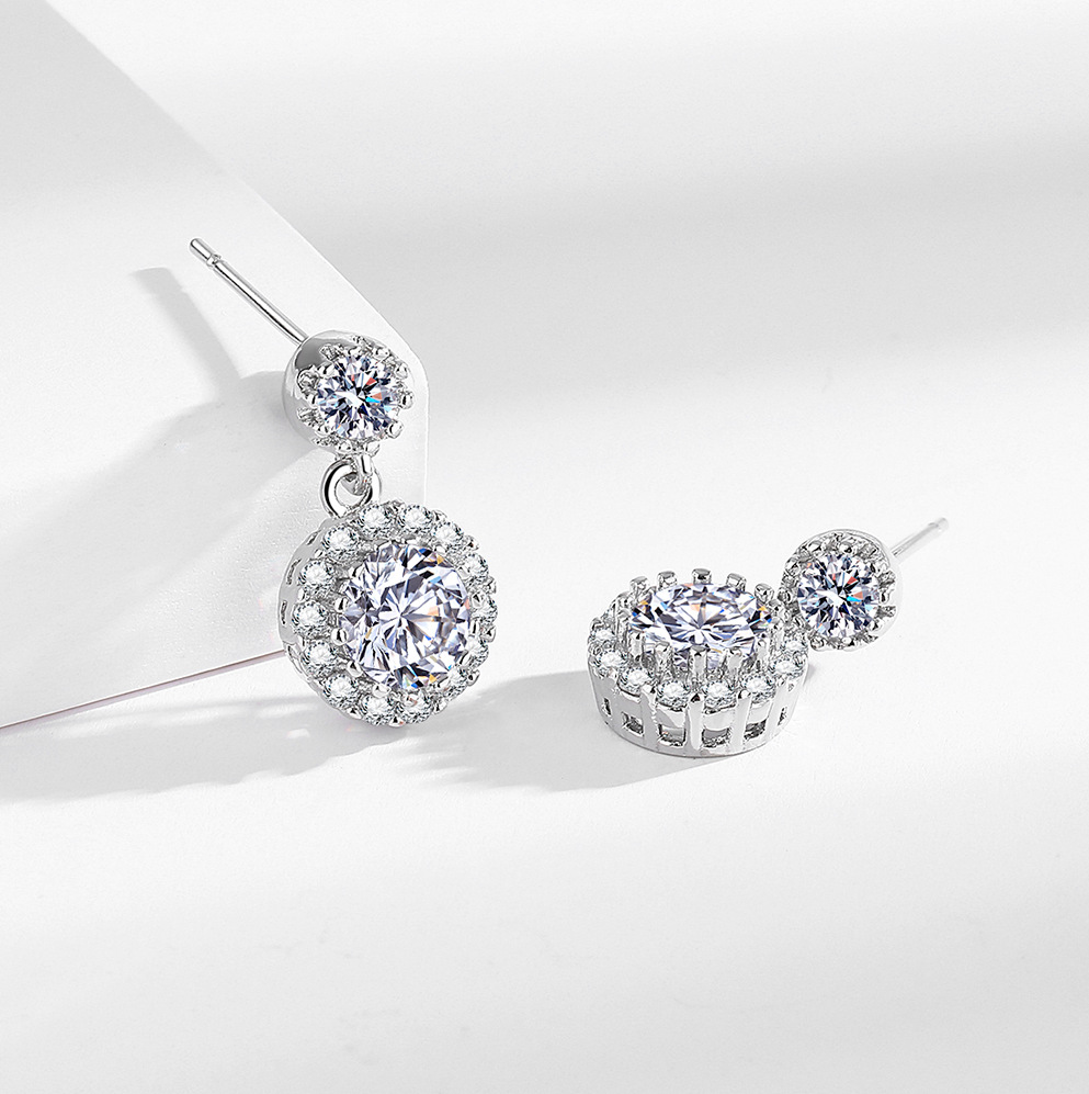 Choucong Ins Top Sell Dangle Earrings Luxury Jewelry 925 Sterling Silver Round Cut Lab Moissanite Diamond Gemstones Party Elegant Simple Women Stud Ea