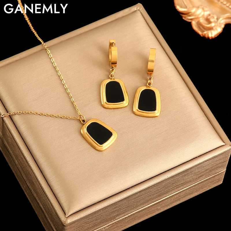 GANEMLY 316L Stainless Steel Geometric Pendant Necklace Earrings Set Jewelry Temperament Collar Women Waterproof Bijoux Femme Z250607