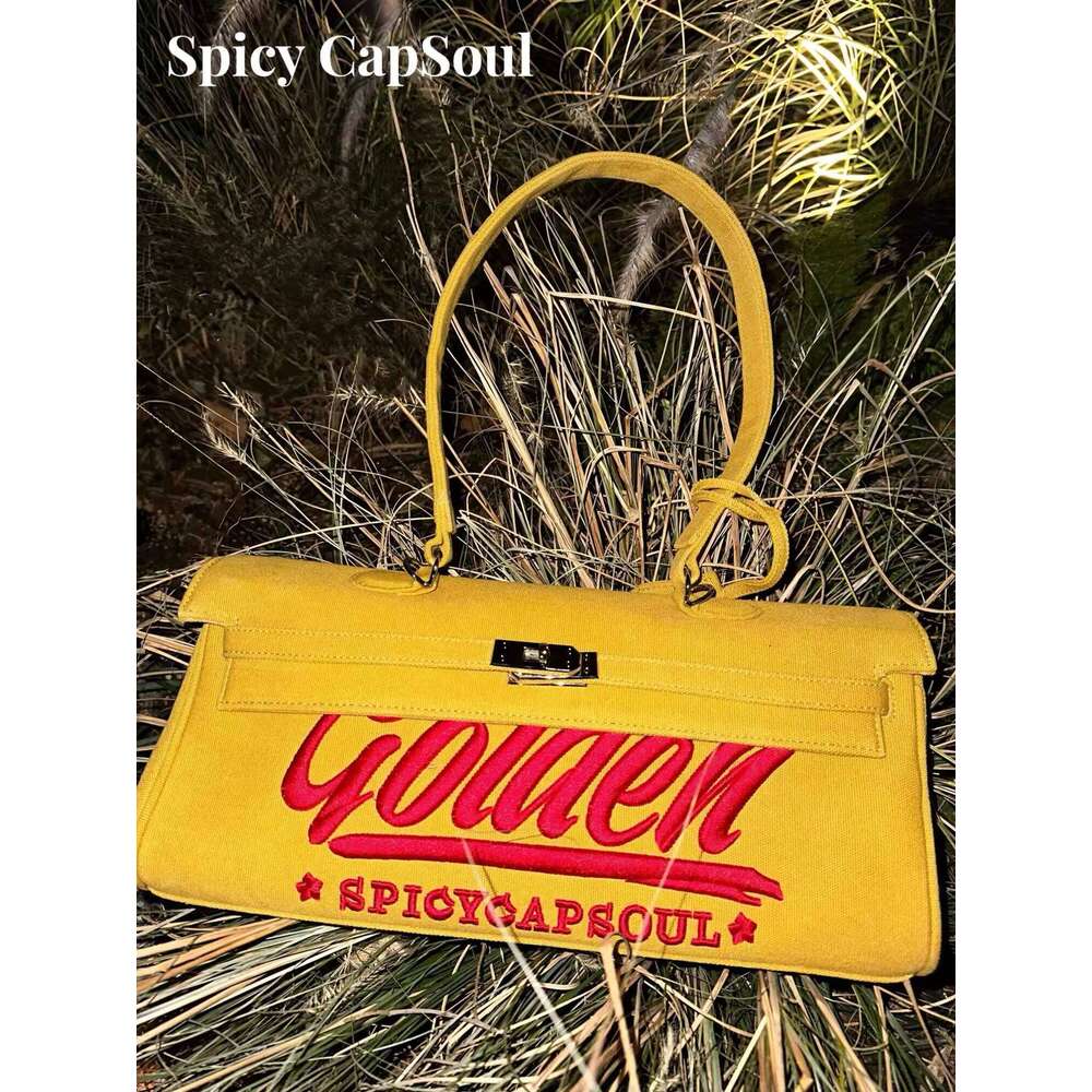 Prank SpicyCapSoul Chi Jinwu Niche oz Denim Canvas Heavy Embroidery Kelly Bag