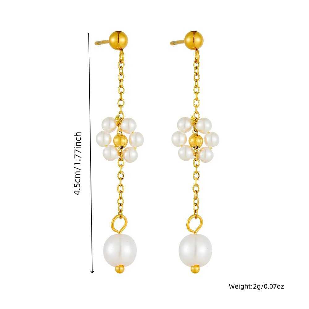 DIEYURO 316L Stainless Steel Pearl Splicing Flowers Necklace Earrings Set For Women Girl New Fashion Trend Jewelry Gift Z250607