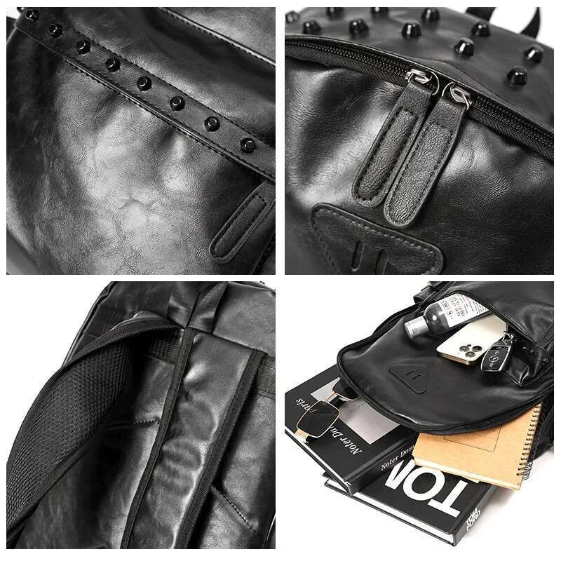 Designer Bag Fashion Rivets Men PU Leather S Backpack Large Capacity Travel Multi Pocket Laptop Bag Schoolbags Pack