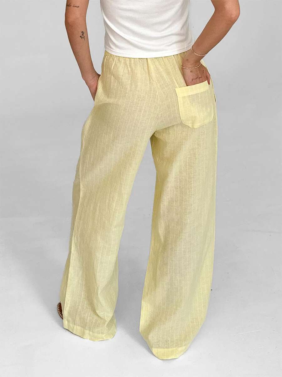 Womens Striped Loose Fit Pants with Drawstring Waist and Elastic Cuffs Lightweight Spring Fall Casual Trousers for Comfort