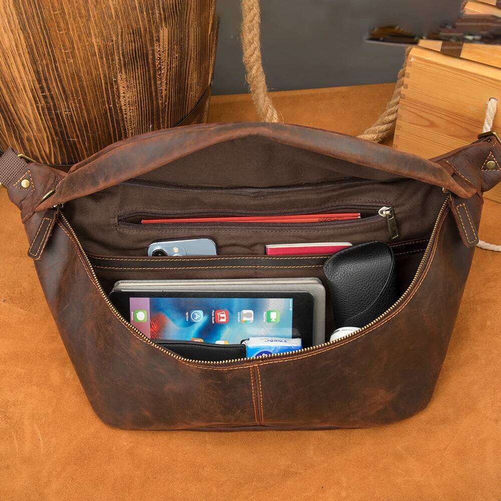 WESTAL Crazy Horse Leather Chest For Men Large Capacity Fanny Waist Packs Hip Bag Sling Side Pouch Outdoors Sports Riding