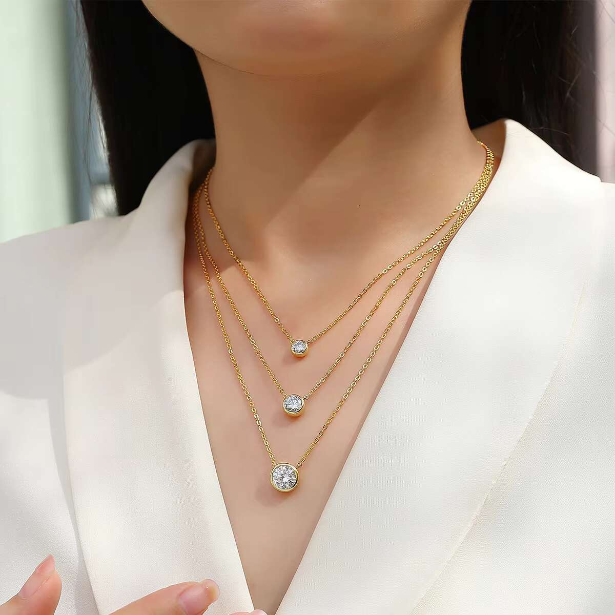 15316 Fine Jewelry Brilliant Round-Cut Diamond Solitaire Pendant Necklaces VVS 2ct Moissanite Choker Multiple Pendant Necklace
