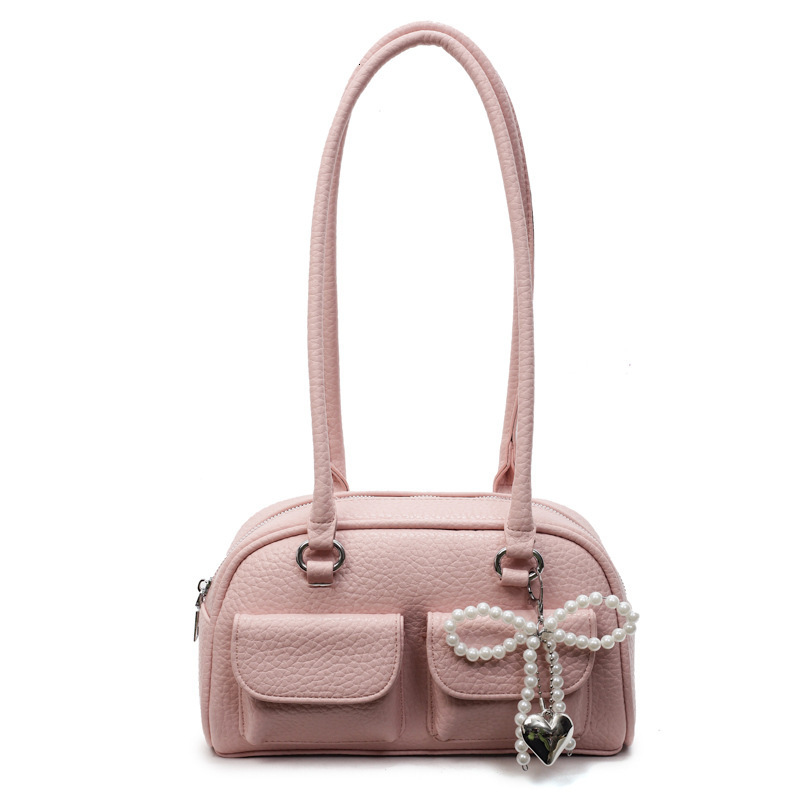 designer Korean Style Niche Design Underarm Boston Bag 2025 New Simple Handheld Bowling Bag Large Capacity Shoulder Bag