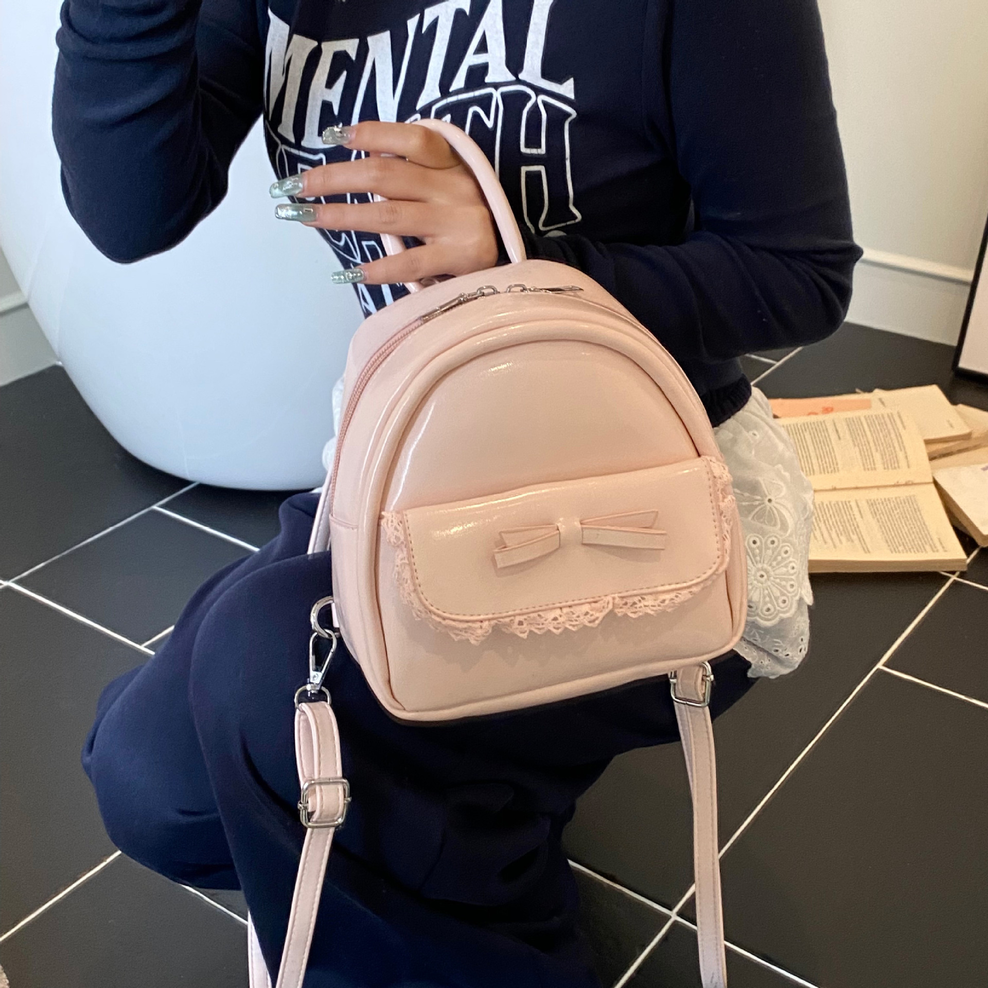 designer Niche Korean Style Versatile Fashion Mini Backpack 2025 New Casual Commuter Bowknot Double Shoulder Bag Small School Bag