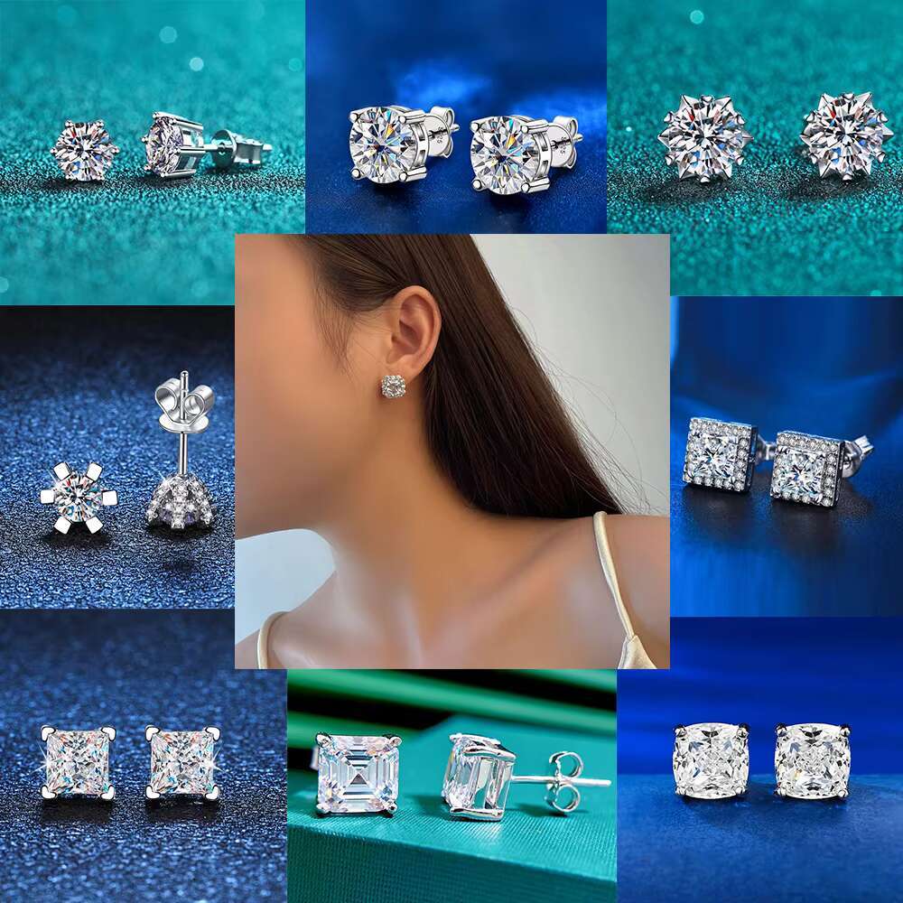 Latest Design White Gold Plated 925 Sterling Silver Fine Jewelry Pass Diamond Test Mossianite Earrings Stud for Women Party