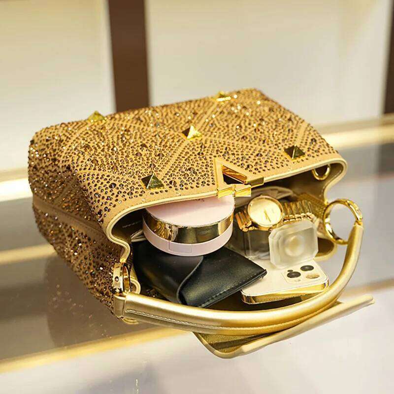 Rhinestone Handbags Women Rivet Crossbody 2024 Hasp Shoulder Top-Handle Bags Designer New In Handbag Bolsa Feminina