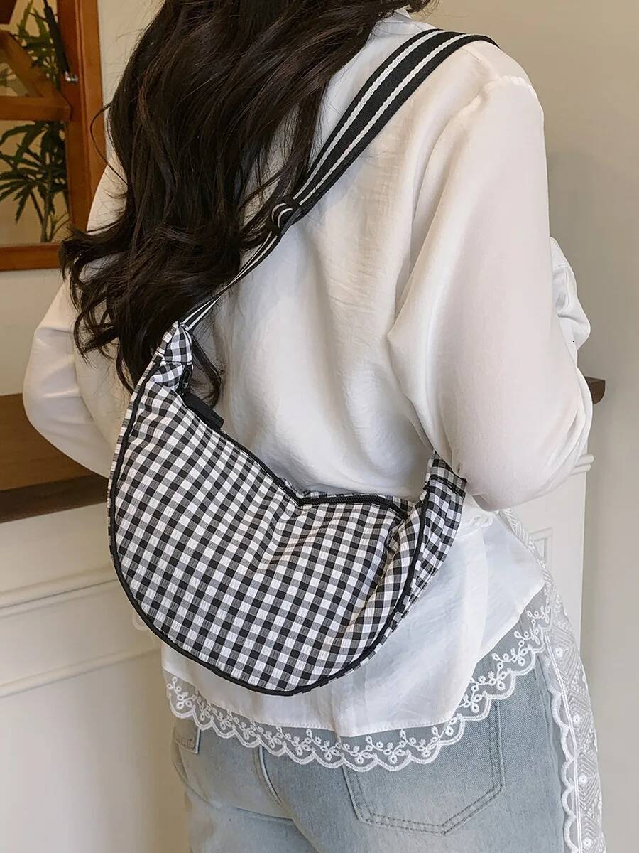 Simple Design Women's Plaid Hobos Shoulder Versatile Female Nylon Crossbody Bags Travel Girls Underarm Bag Handbags Purse