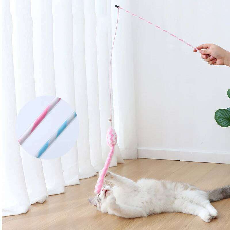 Toys Bouncy Rod Bell Bait Toy Plush Longtail Mouse Stripe Funny Stick Pet Supplies Cat Accessories