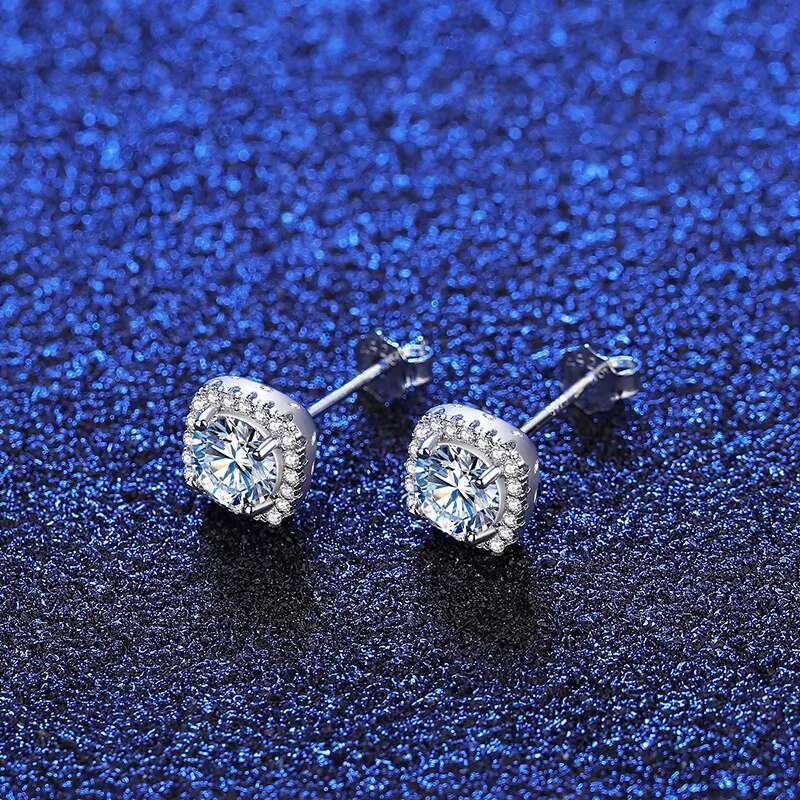 Fine Exquisite Jewelry Earrings Real 925 Sterling Silver Full Diamond Fat square Moissanite Stud Earrings
