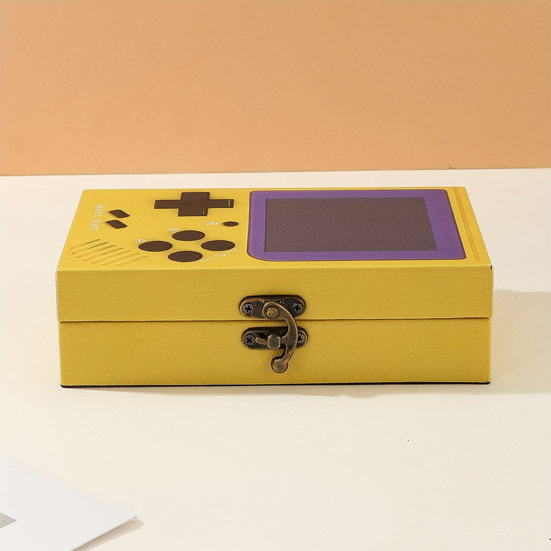 Stylish Wooden PU Console, Unique Design with Matching Storage Box - Artistic Home Decor and Personal Item Organizer, Yellow, Game Room Decoration