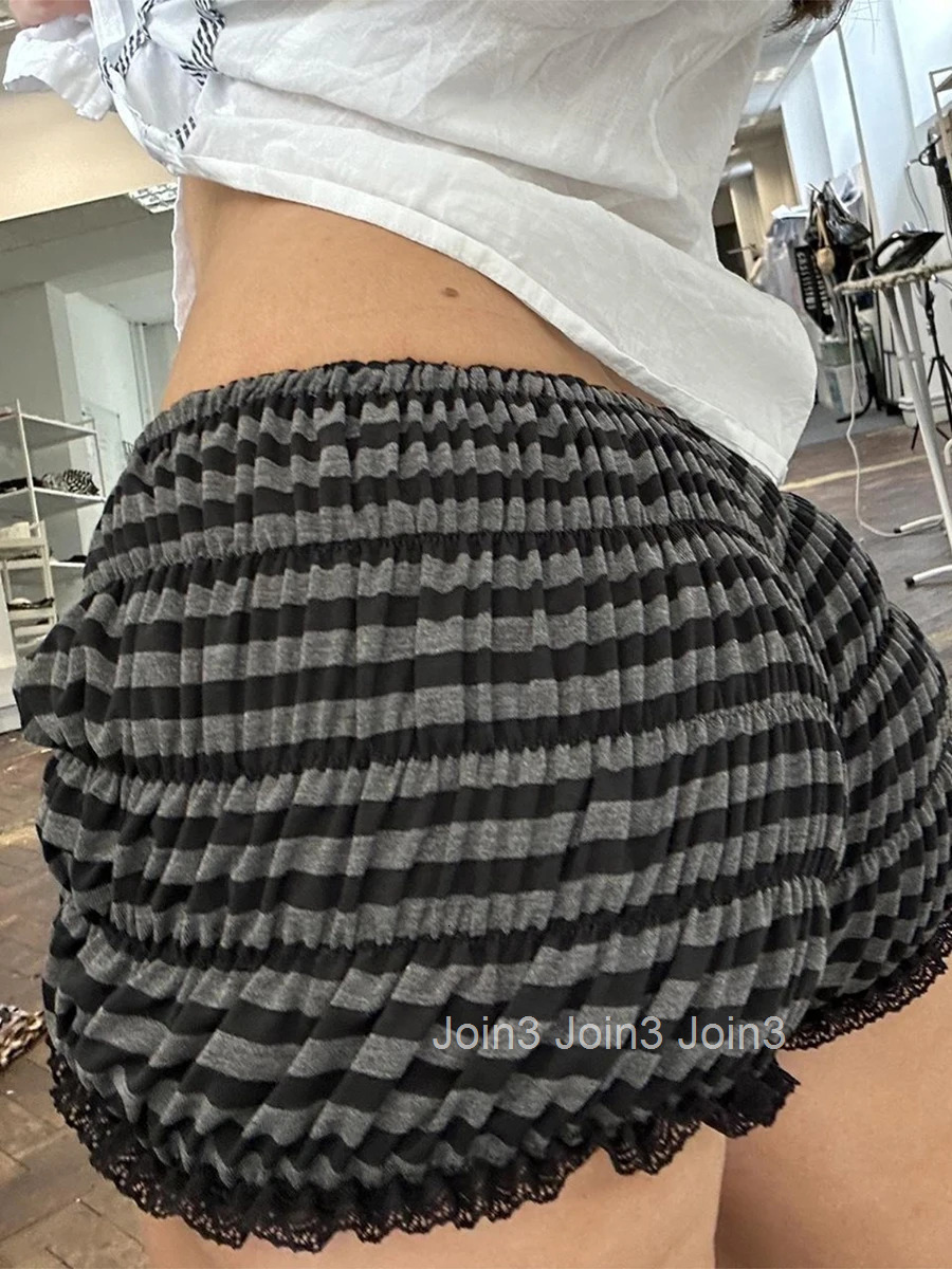 Womens Lace Trim Elastic Waist Pajama Shorts with Ruched Detail - Soft and Comfortable Sleepwear Bottoms for Summer Casual Wear