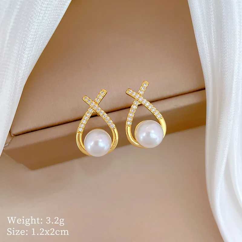 DIEYURO 316L Stainless Steel Elegant Cross Knot Imitation Zircon Pearl Pendant Necklace Earrings Set New Jewelry Gift Z250607