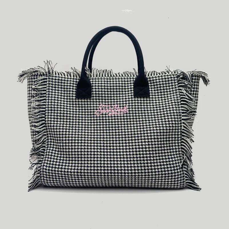 SAINT BARTH New European And American Women's Large Capacity Leisure Tourism Beach Thousand Bird Grid Handmade Tassel Handbag
