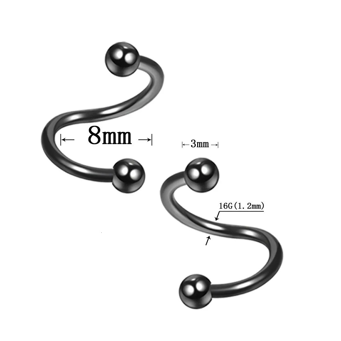 2pcset Steel Spiral Twisted Lip Ring Nose Rings 16 Gauge Ear Cartilage Helix Piercing Body Accessories Jewelry Gift 250606