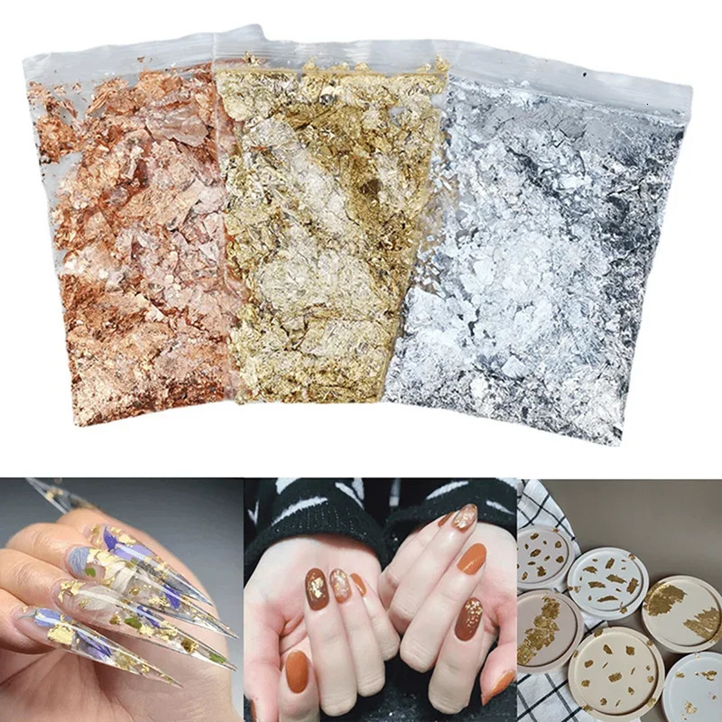 Nail Art Accessories Gold Silver Copper Foil Sequins Glitter Leaf Flake Sheet Bulk Paper For Gilding Manicure Decoration 250605