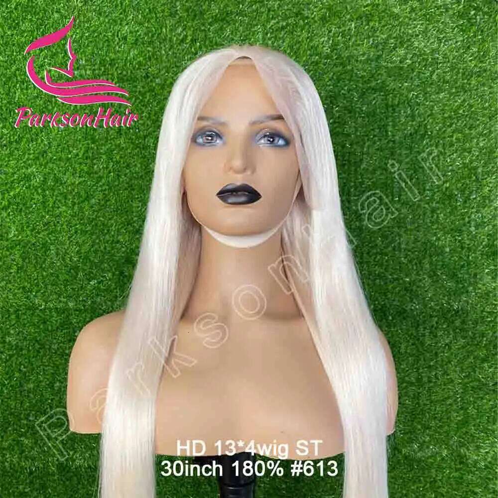 NAMM #60 Color Platinum Ash Blonde Front Wigs Human Hair White 13x4 13X6 HD Transparent Lace Frontal Wig For Women Pre Plucked