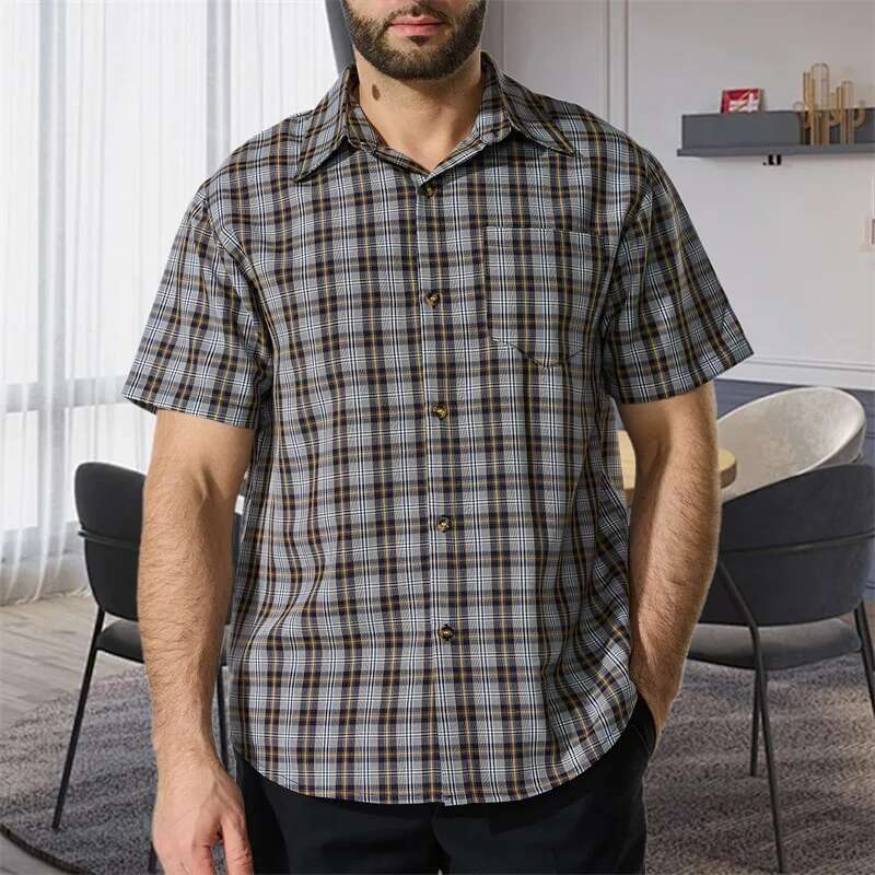 Mens Plaid Short Sleeve Button Down Shirts for Summer Casual Wear Regular Fit Tops with Stylish Design