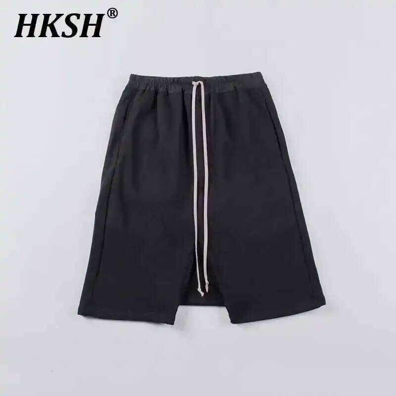 HKSH Summer Men's Tide Fashion High Street Half Length Pants Straight Hanging Crotch Shorts Dark Chic Cotton Capris Punk Hk1397