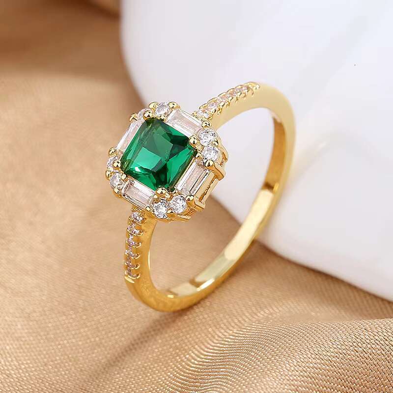 Fashionable square green diamond ring for women; birthday party, wedding, 925 silver ring, ladies gift.