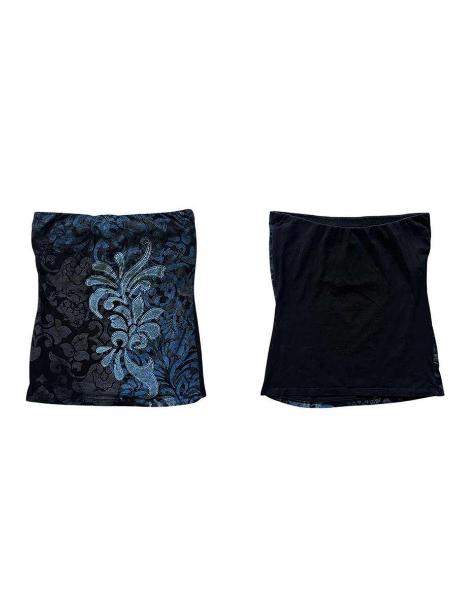 Womens Floral Print Ruffle Off Shoulder Crop Top Sleeveless Bandeau Tube Top Fit Strapless Blouse Shirt